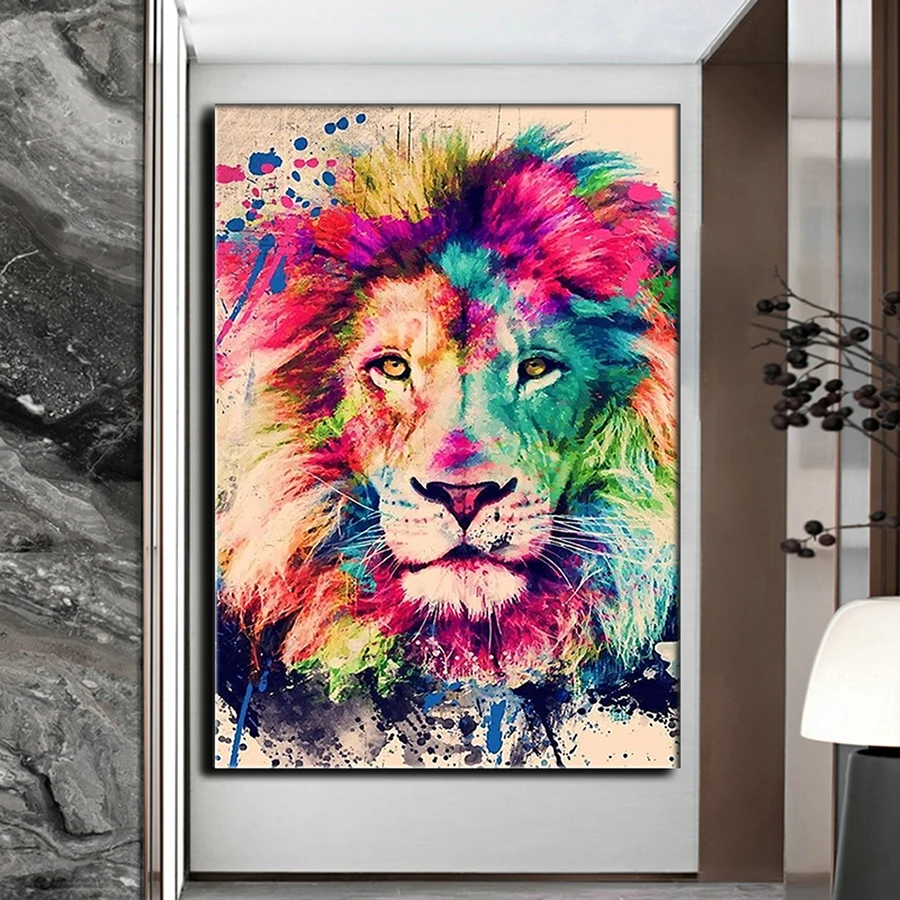 

Diamond Painting Colorful Poster Painting Modern Animal Lions Diamond Embroidery Painting Pictures For Home Decor Wall Art