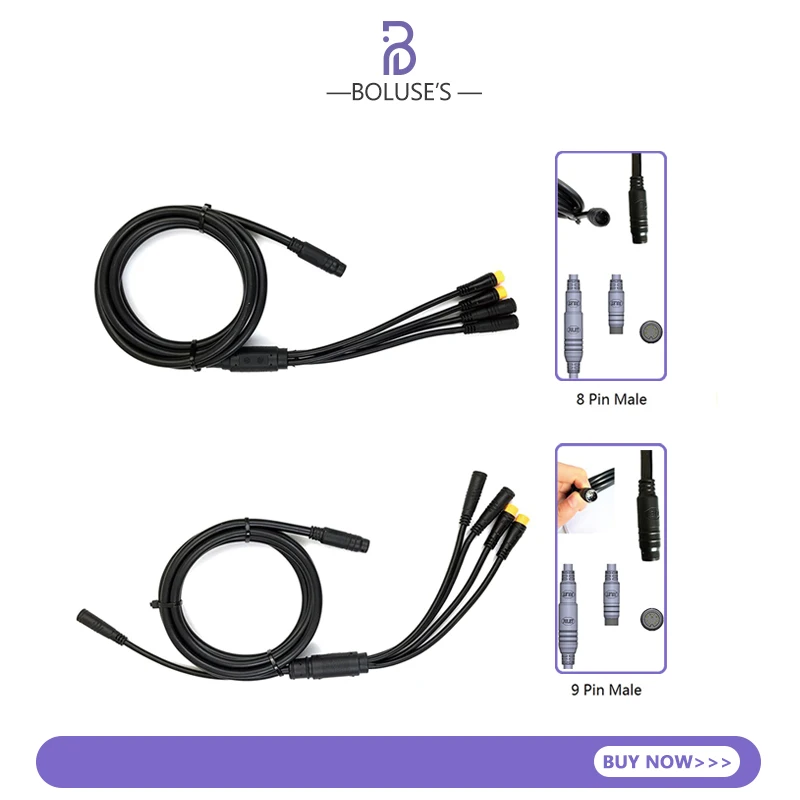 JULET Cable 1TO4 8Pin 1TO5 9Pin Waterproof Cables Connect Electric Bicycle Accessories