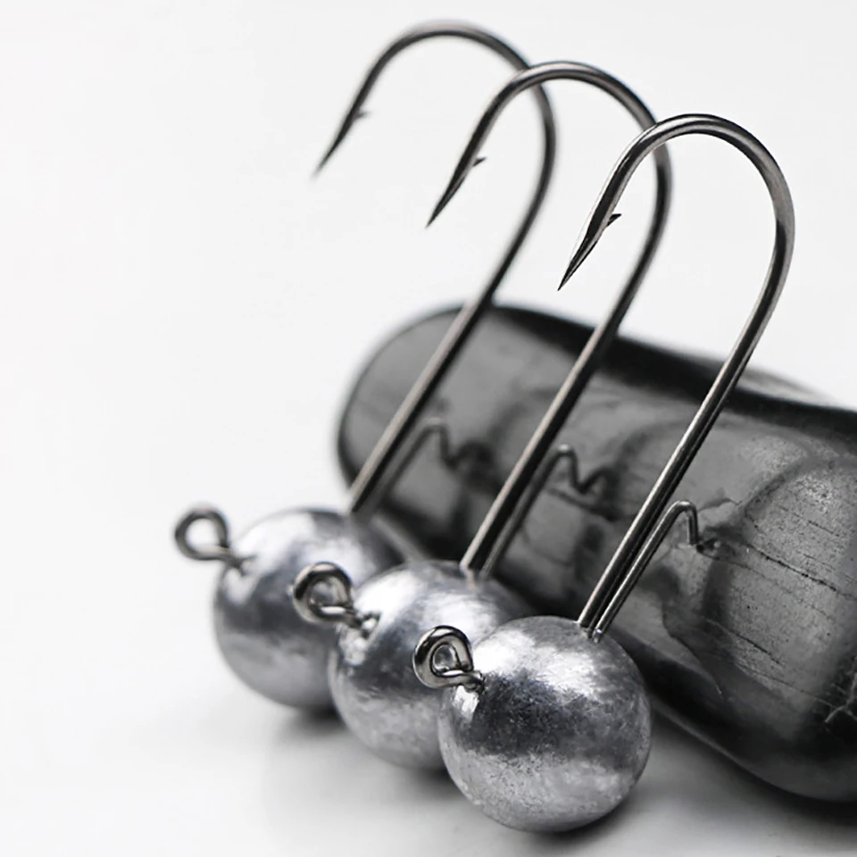 WALK FISH 10PCS/Lot NED Head Jigs Hook 2g-20g All size Round Ball Jig Head Hook Weedless Long Shank Jig Head For Soft Worm image 4