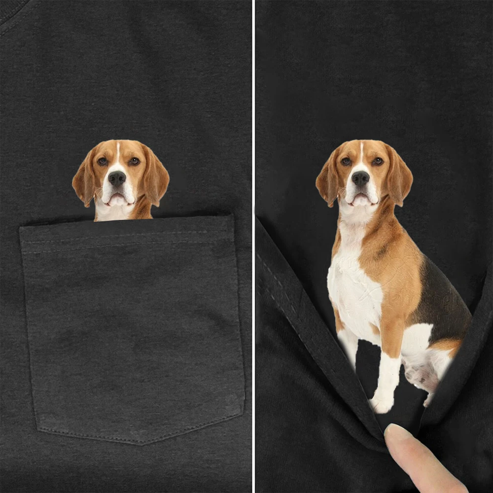 CLOOCL Funny Beagle T-Shirt Fashion Pocket Dogs Printed T-shirt Men\'s for Women Shirts Hip Hop Tops Pet Dog Cotton Tees