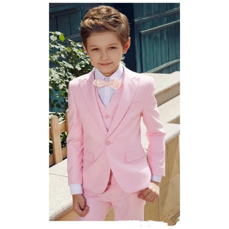 

2023 New Fashion Pink Boys Formal OccasionTuxedos Peak Lapel Slim Fit Center Vent Kids Wedding Tuxedos Child Suit 3 Pieces