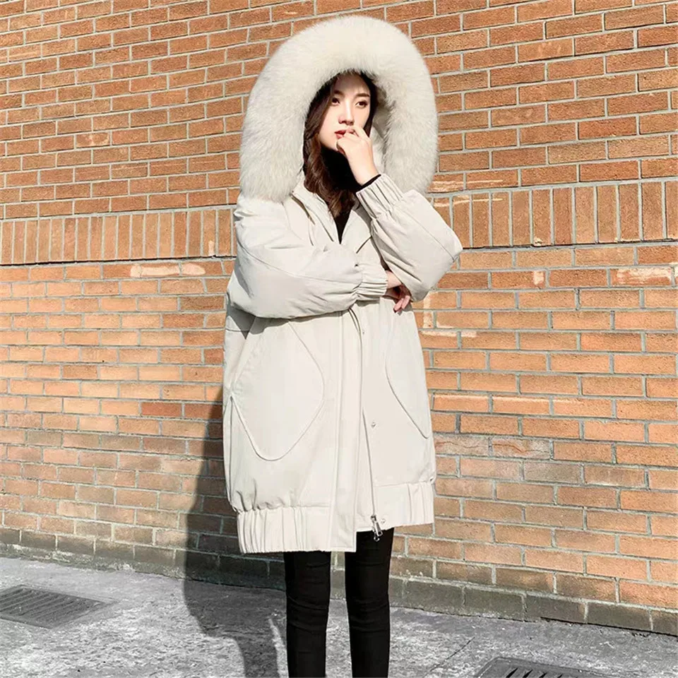 Winter Warme Lange Losse Capuchon Katoenen Parka 'S Overjas Dames Elegante Gewatteerde Faux Bontkraag Jassen Vrouwelijke Parka Jassen Outwear