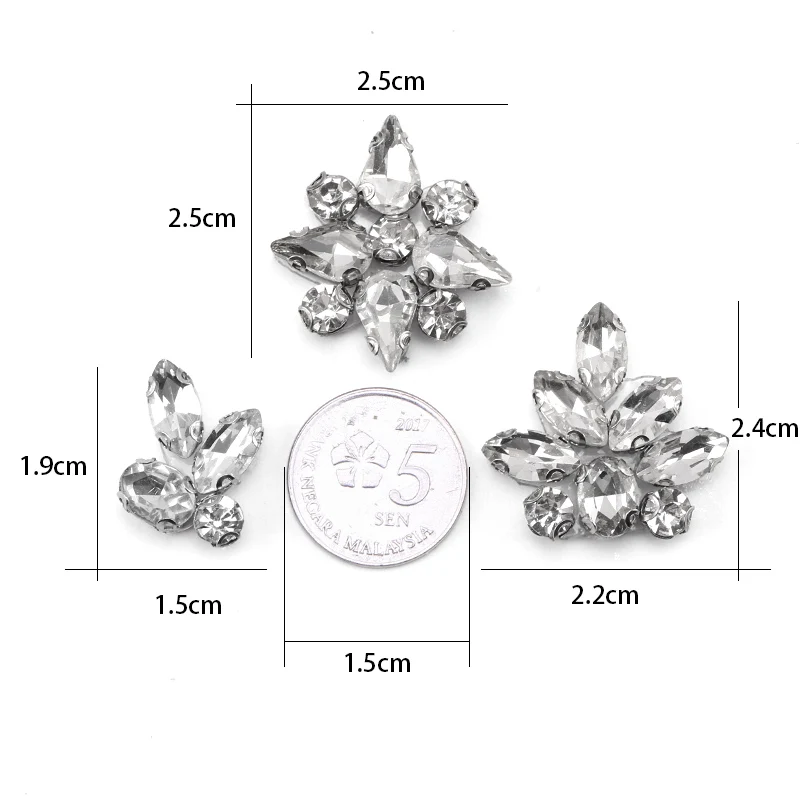 QIAO 5pcs Rhinestones Ornament Crystal Clear Iron on Diamond Rhinestones for Clothing Bags Hoodie Decorations Accessories