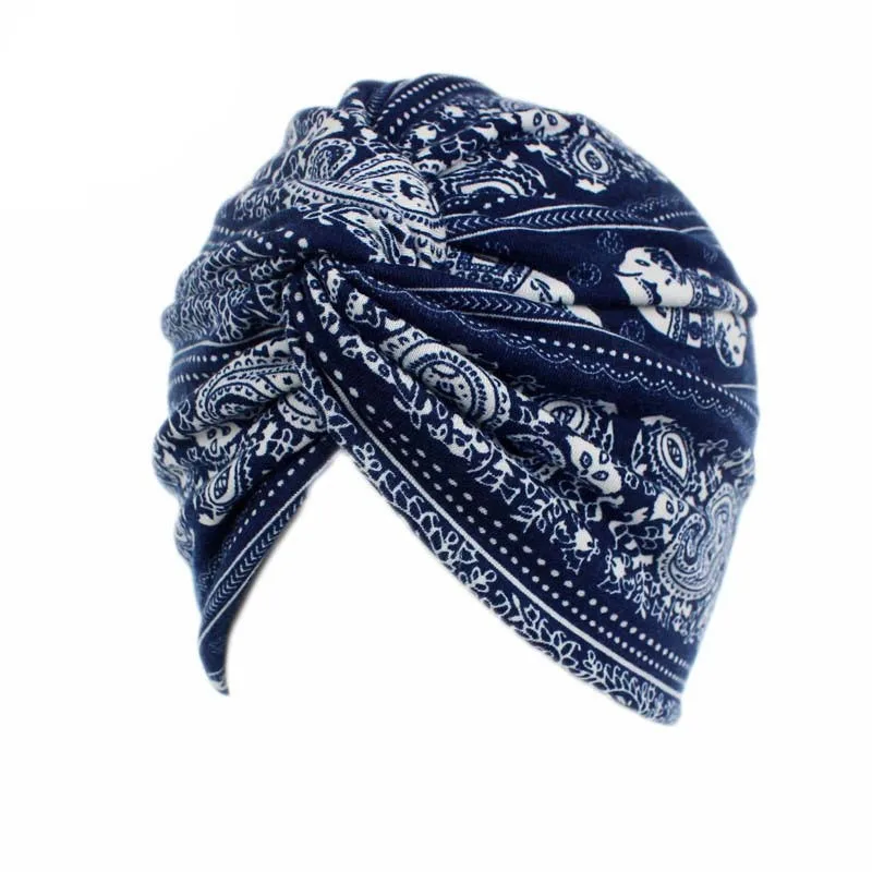 Muslim Women Stretch Cotton Knotted Turban Hat Cancer Chemo Beanies Cap Head Wrap Plated Headwear Hair Accessories