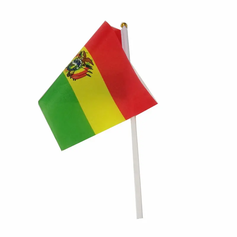 Bolivia Hand Flag 14*21cm 10/20/50/100pcs polyester fabrics Bolivia Small Hand waving Flag with plastic flagpole for decor