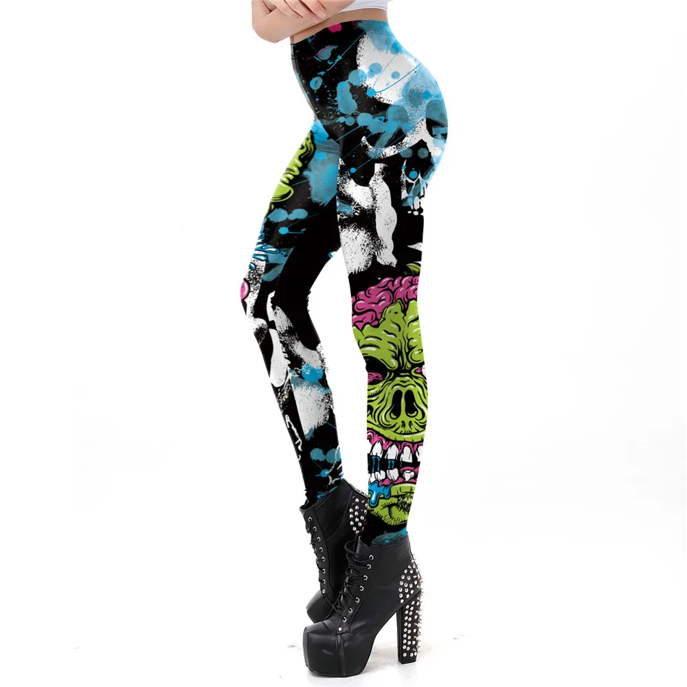 FCCEXIO 3D Printed Skull Halloween Tight Leggings Sports Women Fitness Sexy Skinny Leggins Pant Women чулки pantalones de mujer