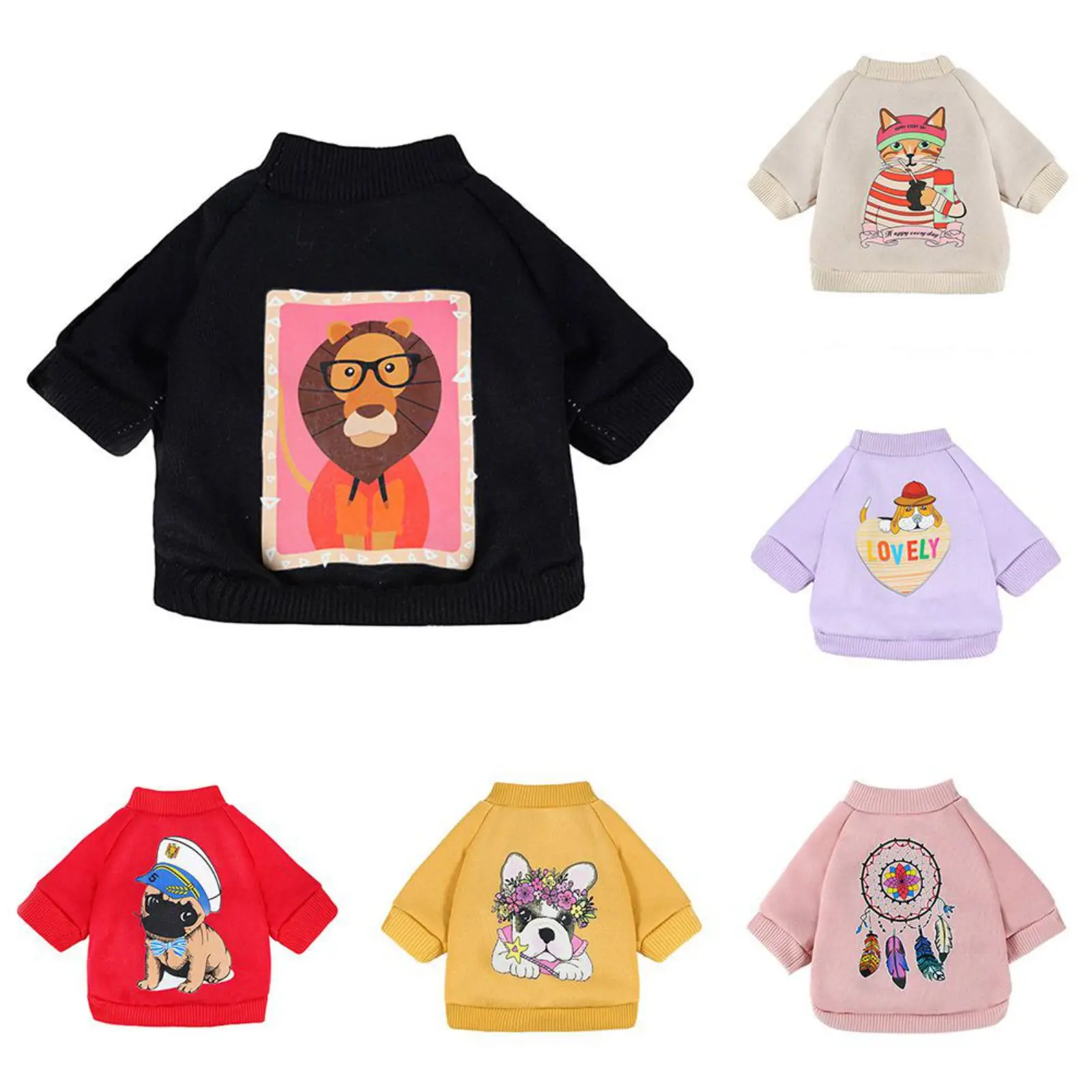 Winter Dog Clothes Soft T-shirt Warm Vest Cartoon Round Neck T-shirt For Small Medium Dogs Pet Puppy Hoodie Coat Dog Clothing