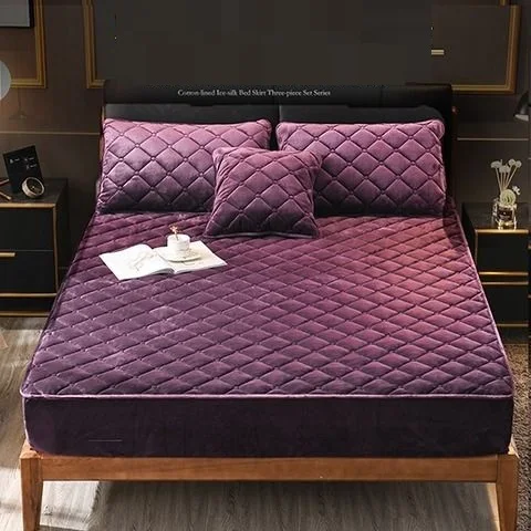 Kristall-Samt, verdickter, gesteppter Matratzenbezug, warmer, weicher Plüsch, Queen-Size-Steppbett, Spannbettlaken, ohne Kissenbezug – Detail 14