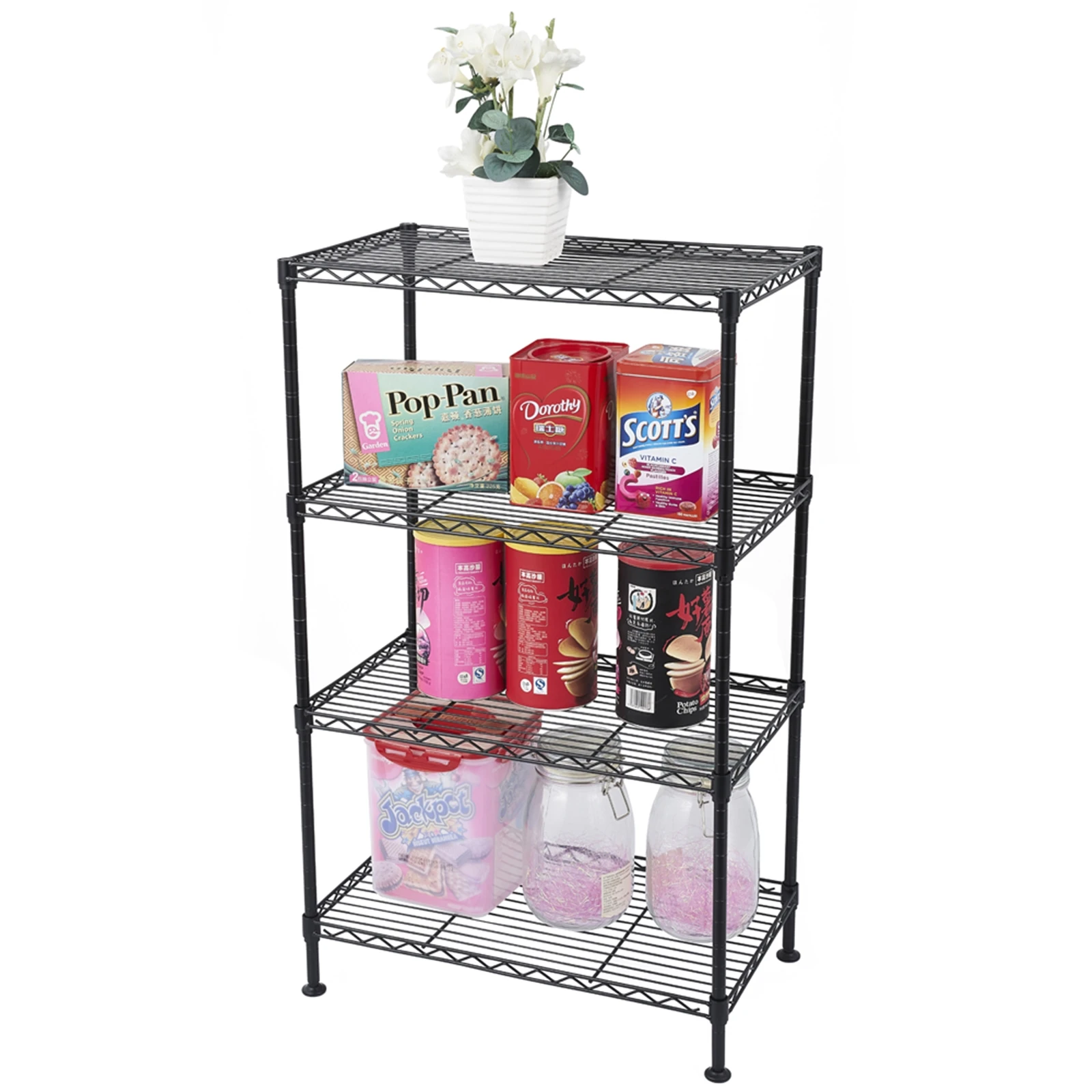 4-Tier Industrial Welded Wire Shelving Storage Rack Kitken Shelf  (50 x 30 x 80)cm  US Warehouse