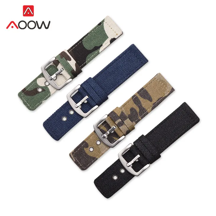 18mm 20mm 22mm 24mm Camouflage Nylon Canvas Strap Men Women Outdoors Sport Khaki Replacement Bracelet Band Watch Accessories