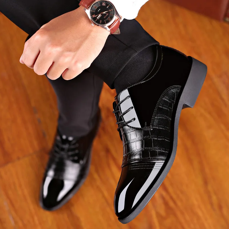 Mazefeng Brand Men\'s Leather Formal Shoes Lace Up Dress Shoes Oxfords Fashion Retro Shoes Elegant Work Footwear Men Dress Shoes