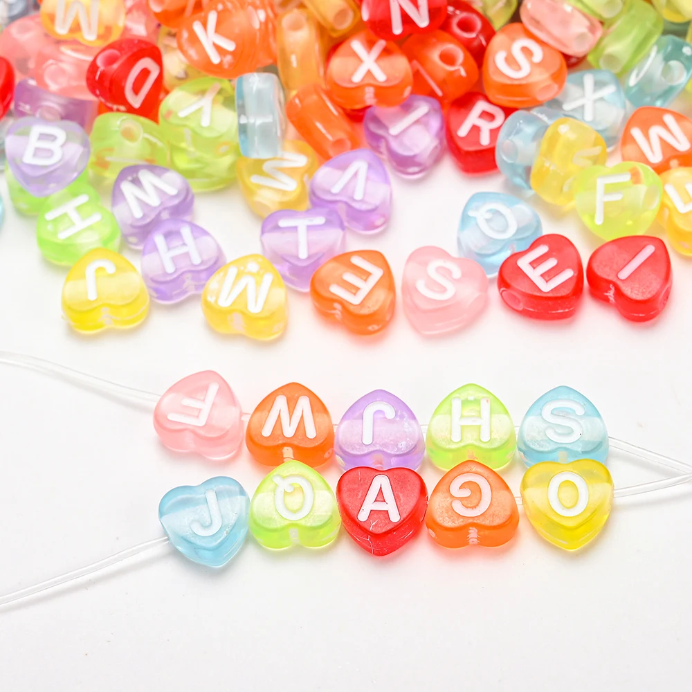 100pcs/lot  Heart Acrylic Letter Beads Colorful Alphabet Loose Spacer Beads For Jewelry Making DIY Handmade Bracelet Necklace