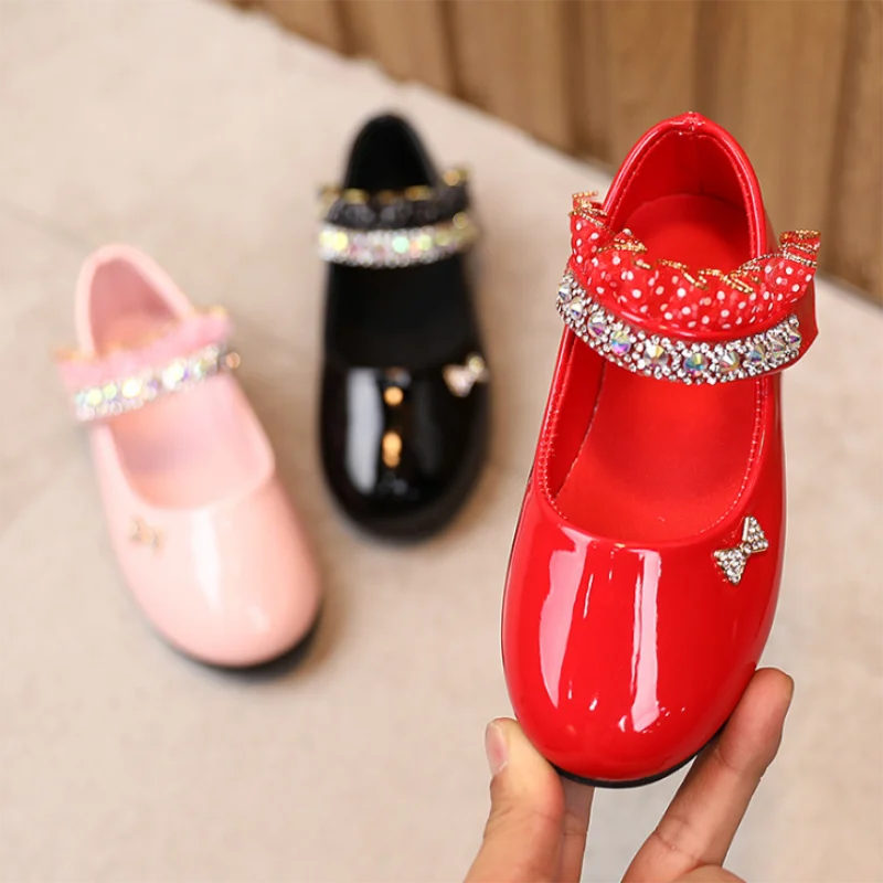 New Spring Girls Shoes Princess Ballet Flats Dance Party Wedding Shoes Rhinestone Children Shoes for 3-12 Years Old Kids