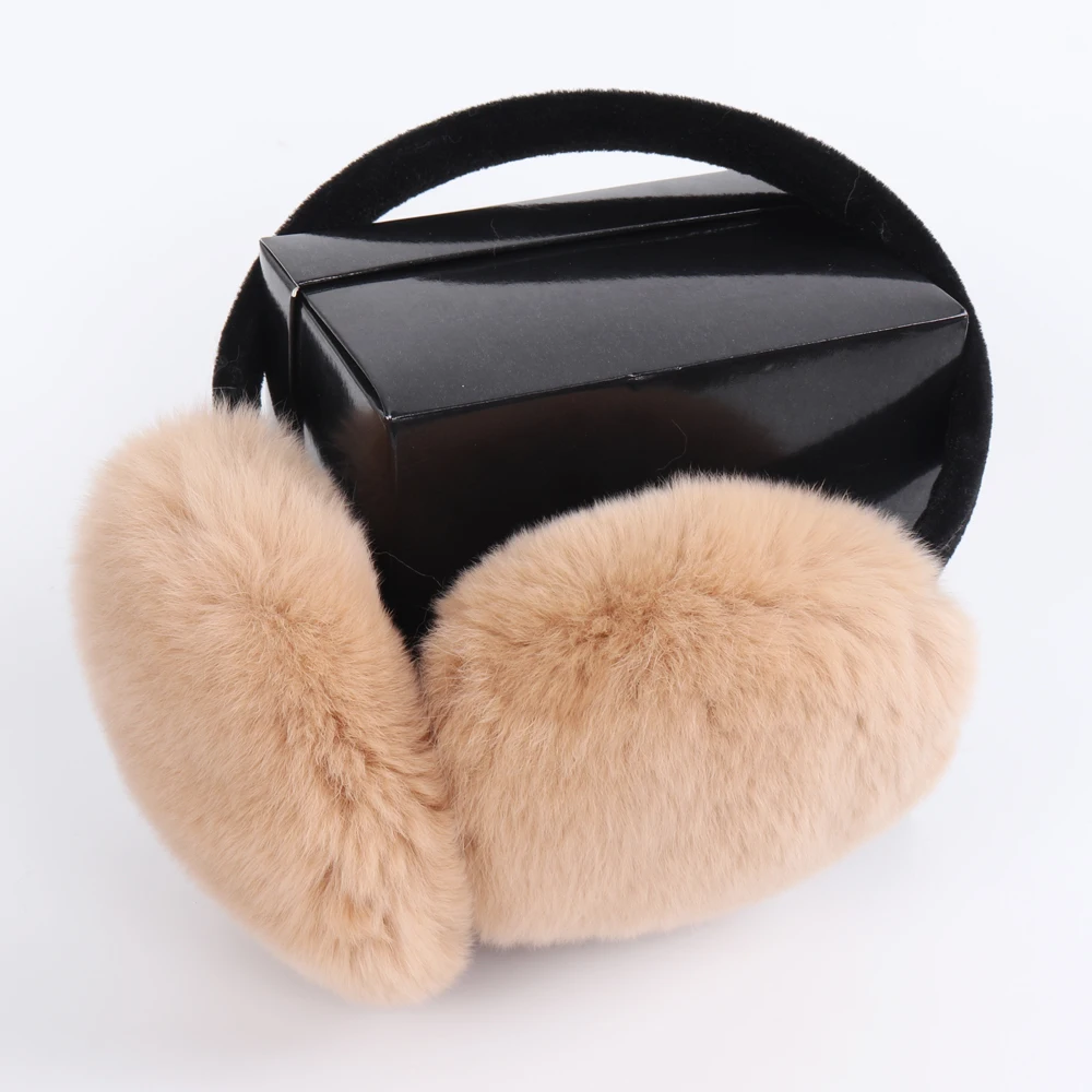 Russian Women 100% Genuine Rex Rabbit Fur Earmuffs Winter Warm Lady Real Rex Rabbit Fur Ear muff New Elastic Natural Fur Earlaps