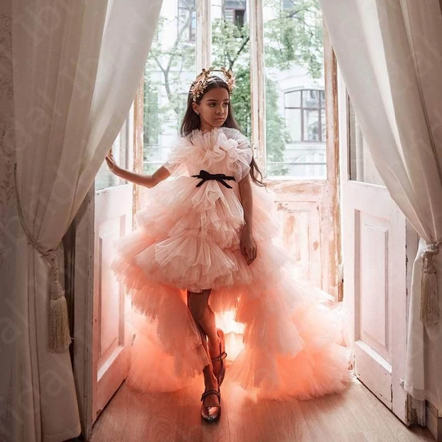 Latest Princess Peach Flower Girls Dresses Ball Gown Kids Party Gowns Short Front Long Back Formal Wear Tiered Skirt 2023 AliExpress 320