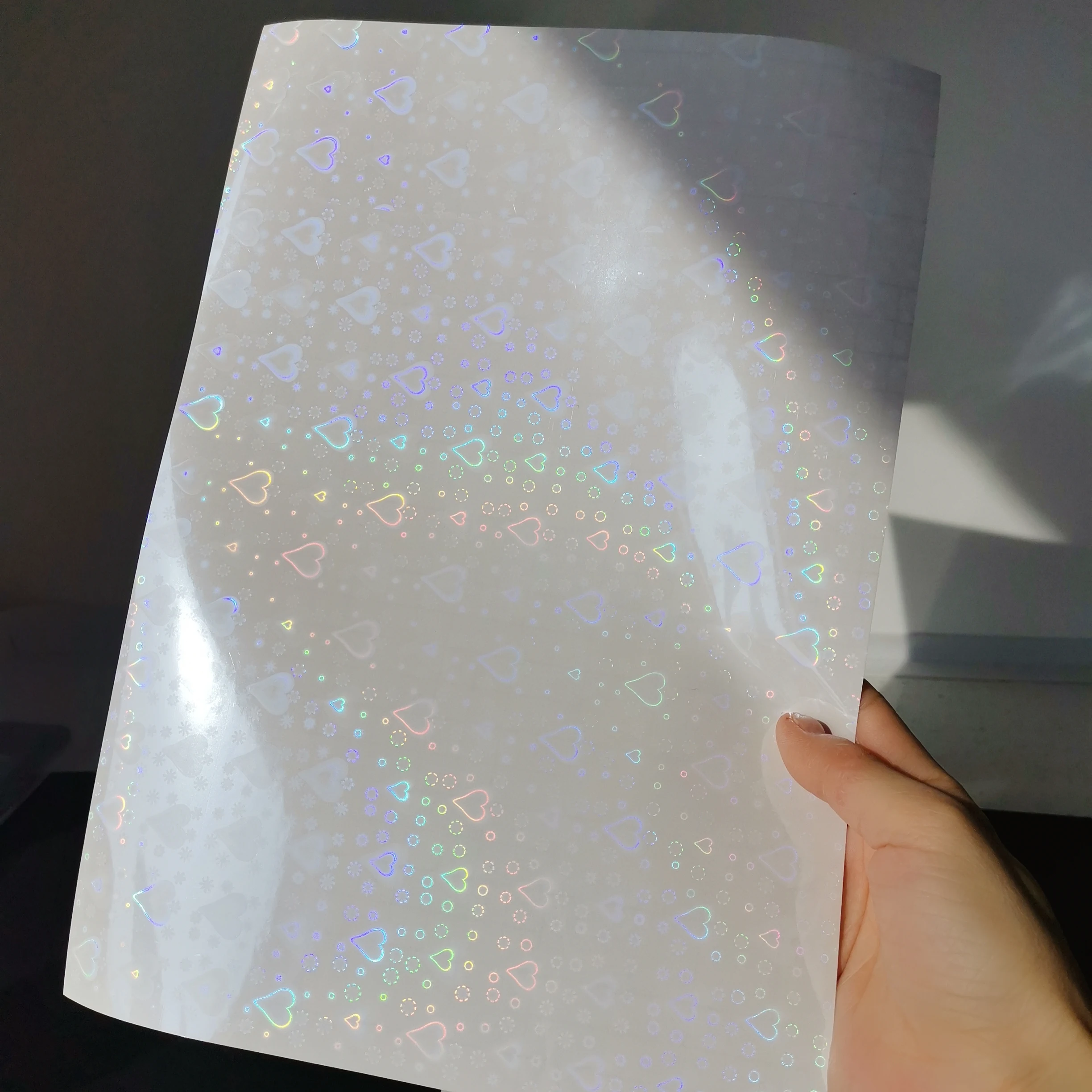 Holographicy Self Adhesive Love Heart Foil Backside Tape Back Hot Stamping On Paper 50 Sheets DIY Package Color Card