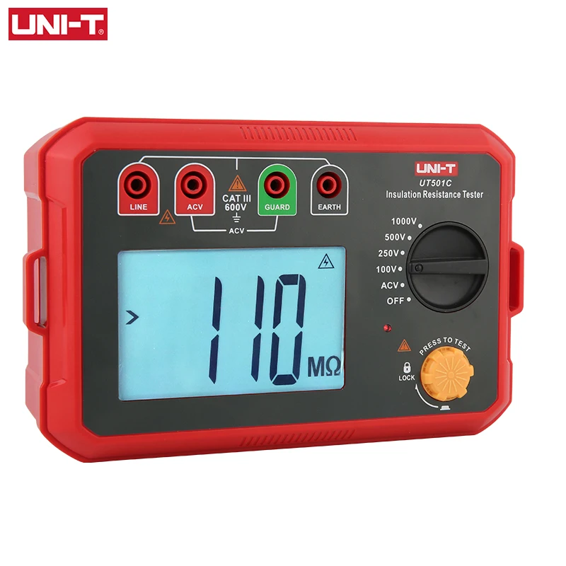 UNI-T Insulation Resistance Tester UT501C 1000V Digital Ohm Tester Auto Range Backlight