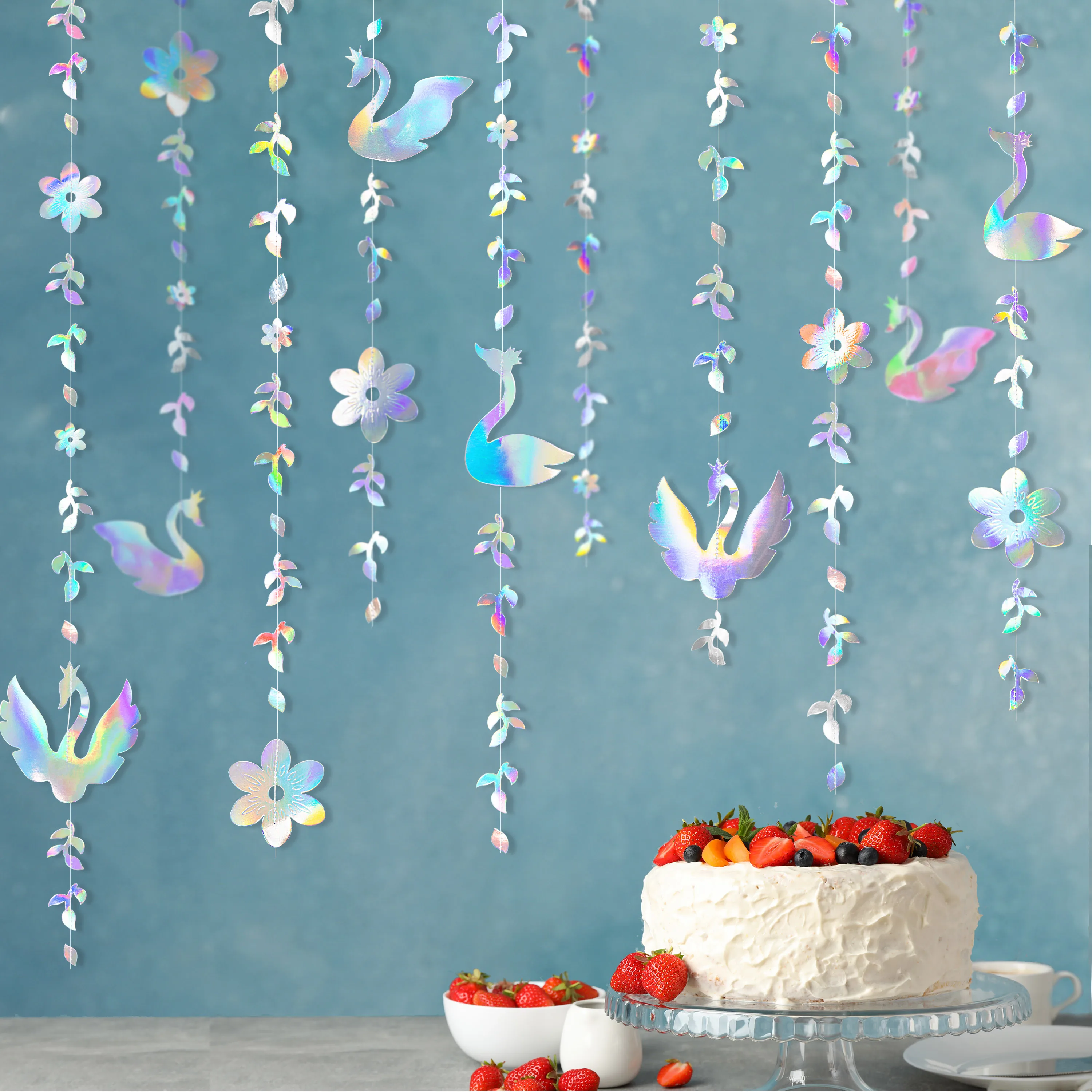 Iridescent Paper Swan Leaves Garland Banner Streamer Hanging Baby Shower Girls Ballet Themed Birthday Party Sweet 16 Decorations