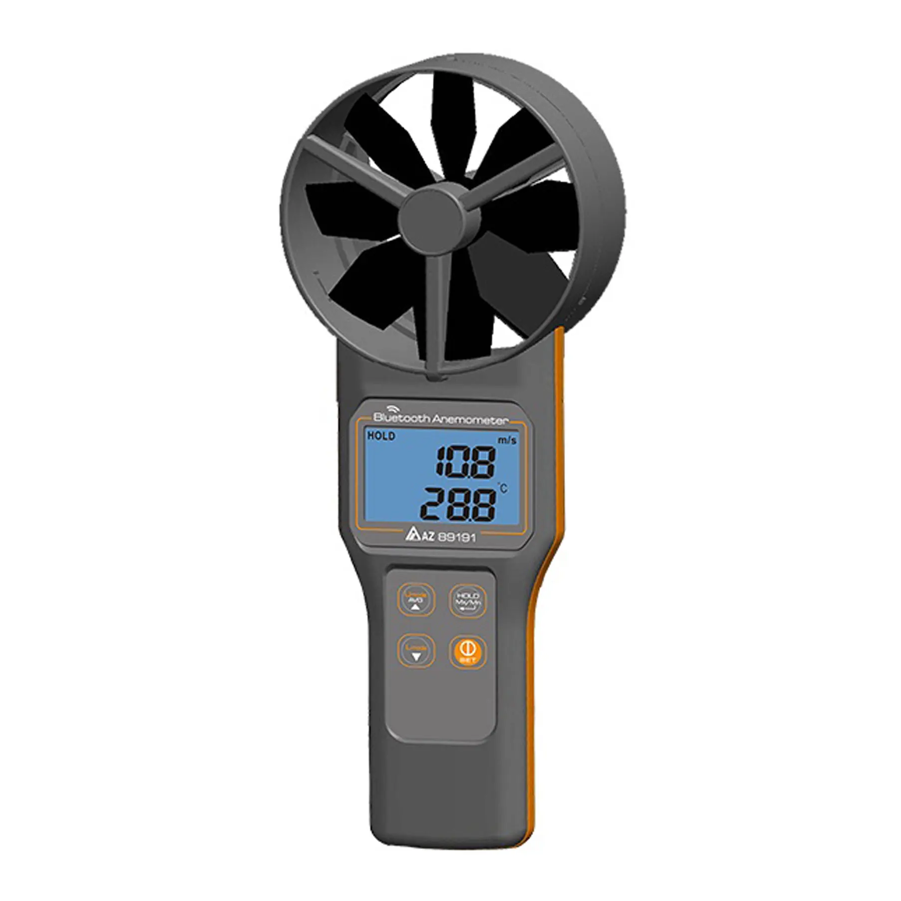 AZ89171 Bluetooth temperature RH anemometer measures air speed, volume temperature humidity dew point and wet bulb temperature