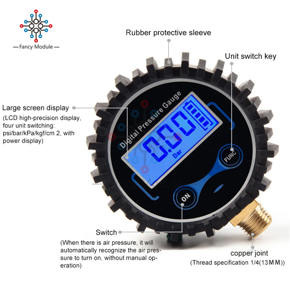 1/4 0-200PSI Digital Tyre Tire Air Pressure Gauge LCD Manometer Pressure Gauge With LED Light For Car Truck Motorcycl