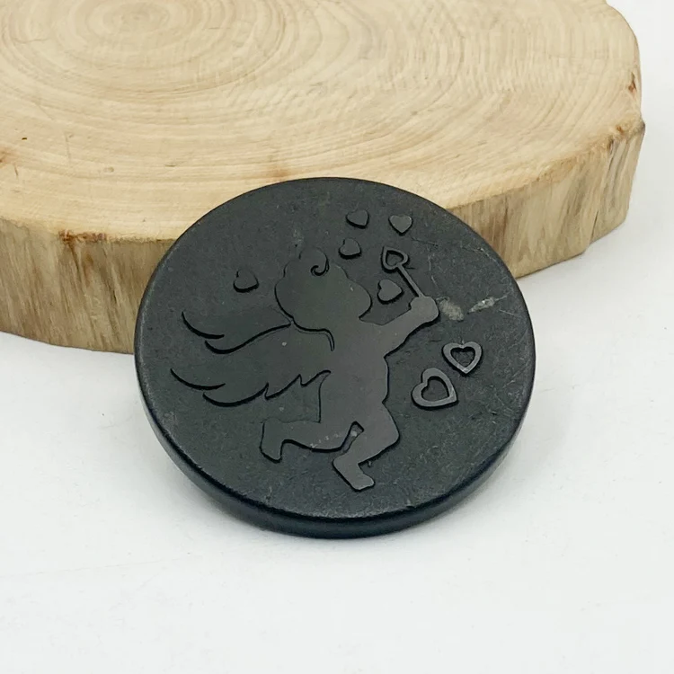 PANGEM- 1pcs Shungite Cell Phone Sticker Engraved 30mm, EMF protection, 5G protection, Black Shungite, Radiation Protection