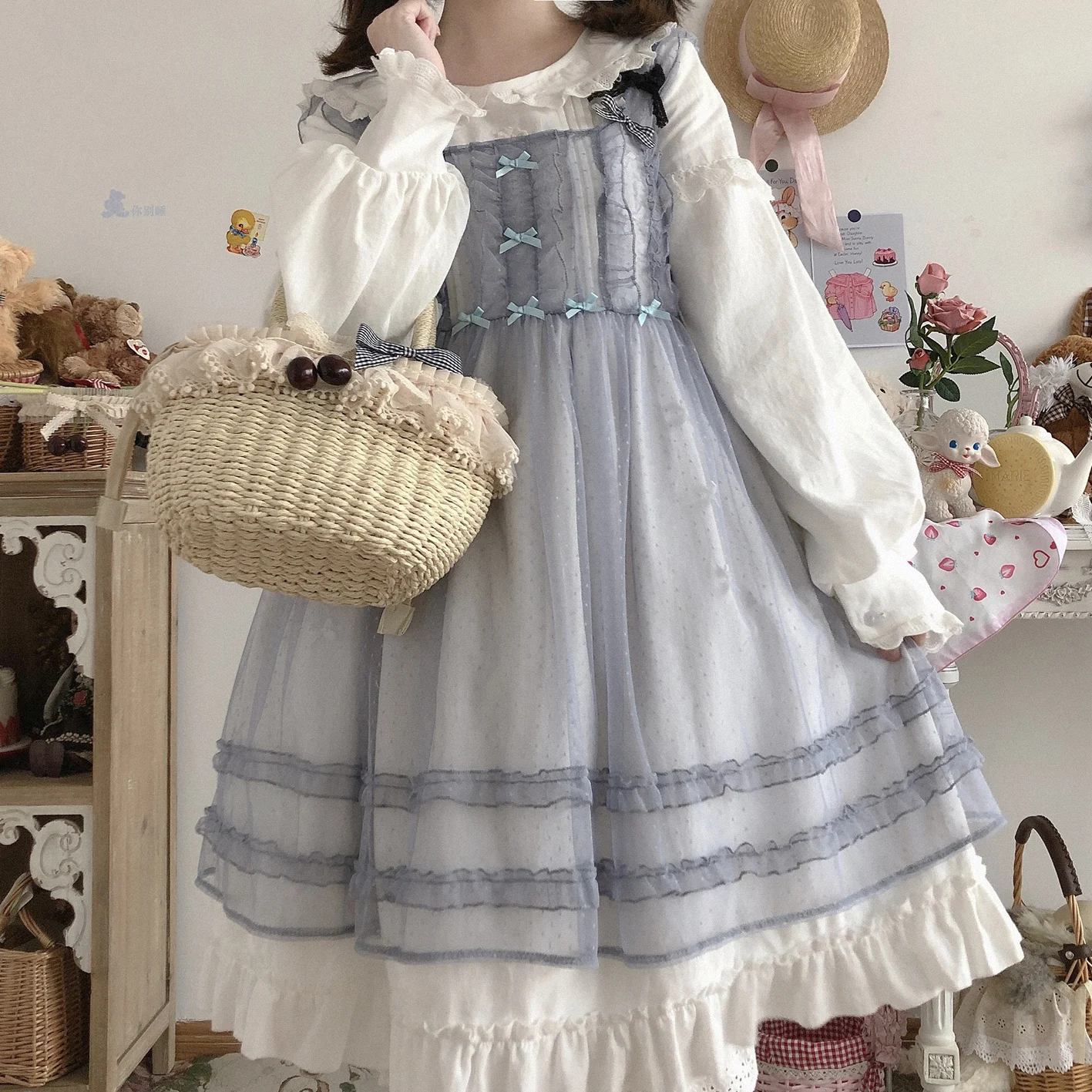 Principessa retrò carino girocollo stile pastorale ragazza morbida manica lunga colletto bambola abito in pizzo Kawaii ragazza gotica Lolita Op Loli