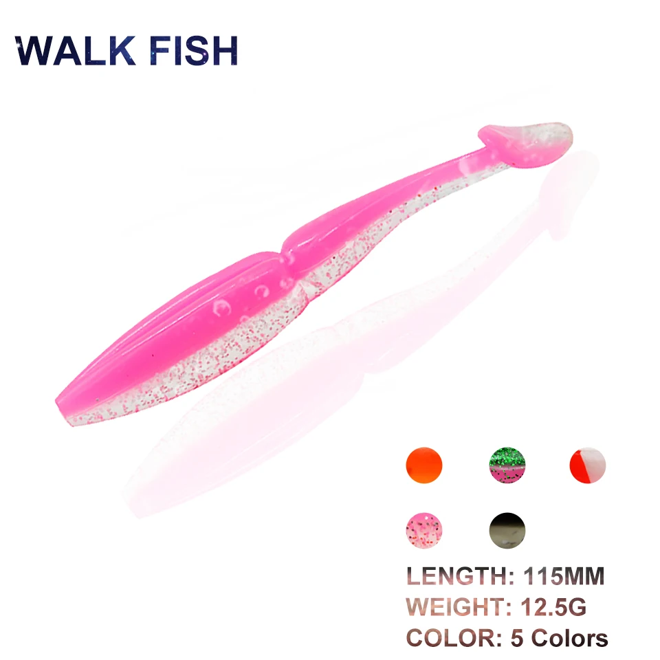 WALK FISH PCS/Lot Silicone Soft Fishing Lure 115mm/12.5g Wobblers T-Tail Fishing Baits Bionic Soft Worm Baits For Bass Fishing