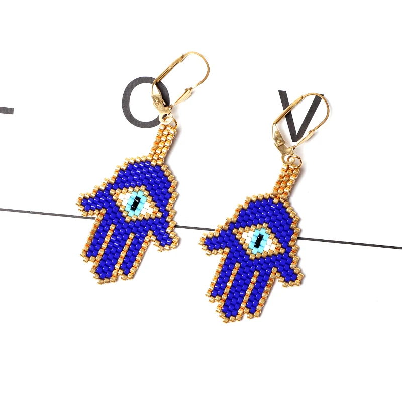 Fairywoo Miyuki Beaded Eye Punk Earrings Simple Jewelry For Women Handmade Big Drop Earrings Gothic Palm Accessories Wholesale