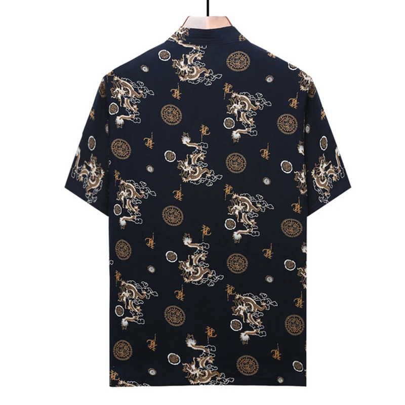 Chinese men clothes short-sleeved shirt men Chinese Tops Tang short-sleeved Chinese plate buckle full-long short-sleeved shirt