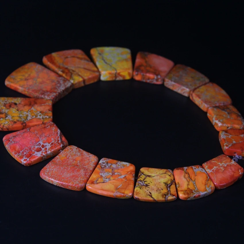 15pcs Orange Impression Jaspers Top Drilled Trapezoid Slab Beads,Ocean Sediment Emperor Stone Graduated Necklaces Trendy Jewelry