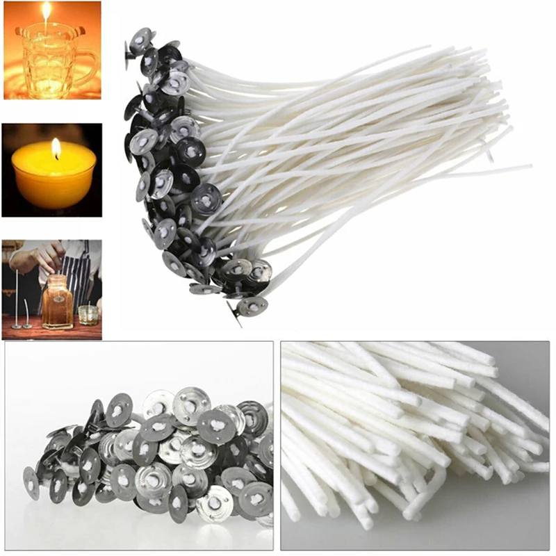 100Pcs Candle Wicks Cotton Core Waxed Wick With Sustainer For DIY Candle Making