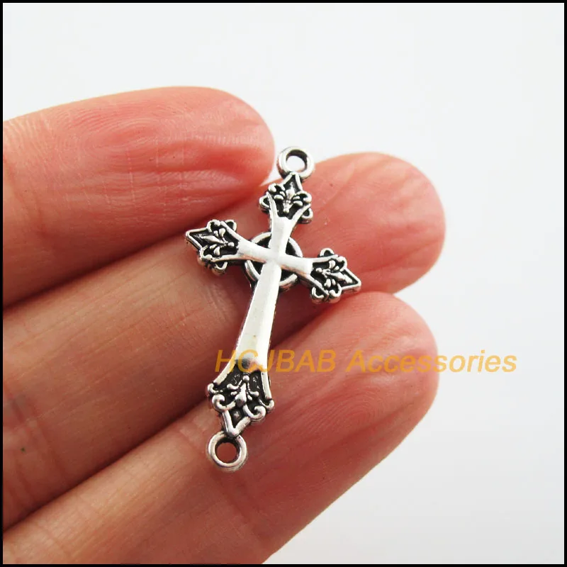 18 New Cross Charms Flower Connectors Tibetan Silver Tone 16.5x30.5mm