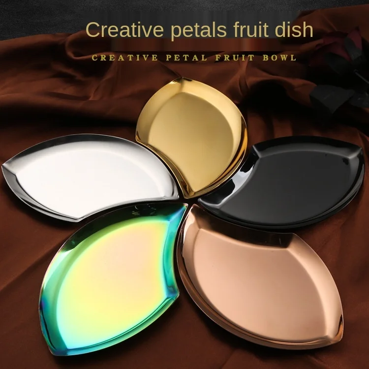 

5 PCs stainless steel petal plate creative combination platter hotel towel plate fruit dessert plate stainless steel plate