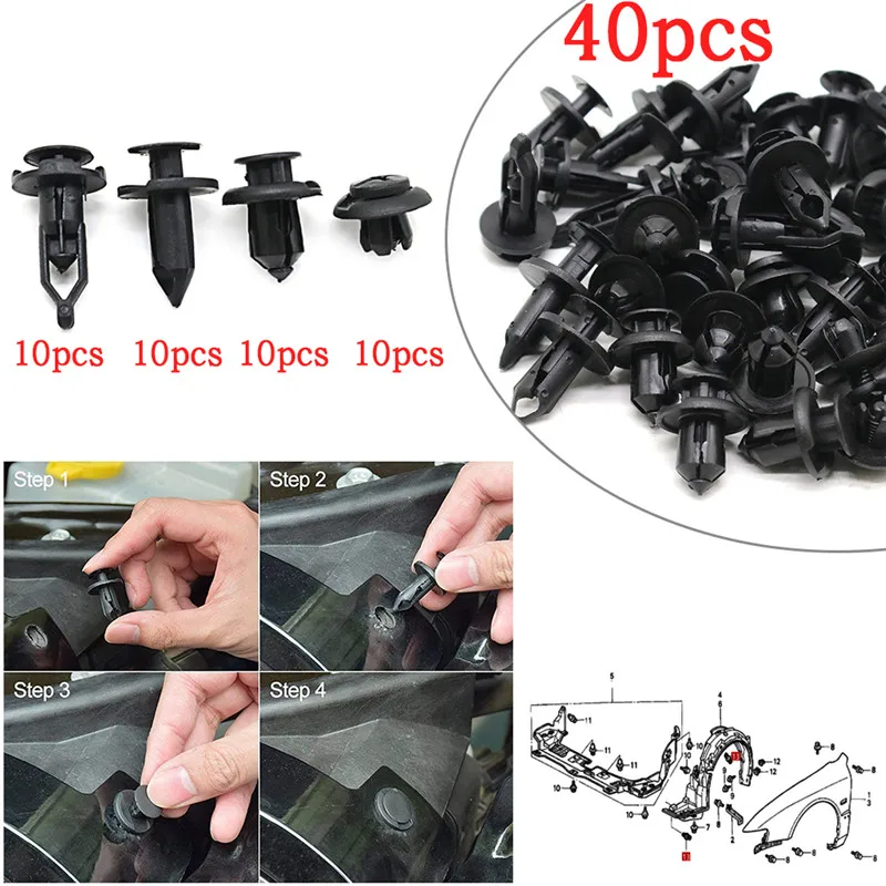 40PCS Universal Push Type Clip Retainer Fastener Bumper Radiator Grille 91512-SM4-003 52161-02020 91503-SZ3-003 21030249