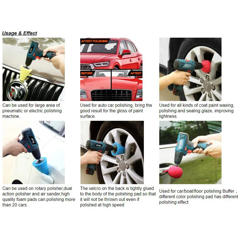 Imagem -05 - Carro Lustro Espuma Esponja Pad Polidor de Cone Pad Buffer Kit de Enceramento Automotivo Cubo de Roda Farol