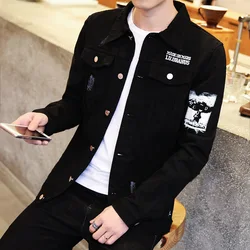 spring Autumn 2021 Casual streetwear men\'s Korean trendy jacket youth Slim handsome clothes men\'s black denim jacket