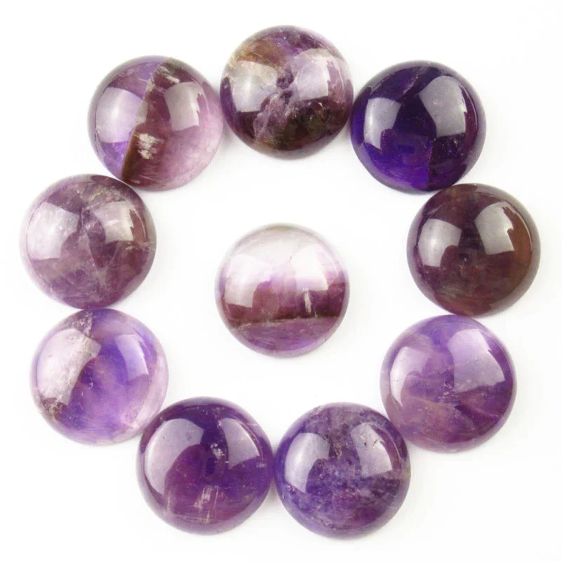 

10Pcs 16x6mm Wholesale Round CAB Cabochon Natural Stone Amethyst No Drilled Hole Bead For Jewelry Making Bracelet