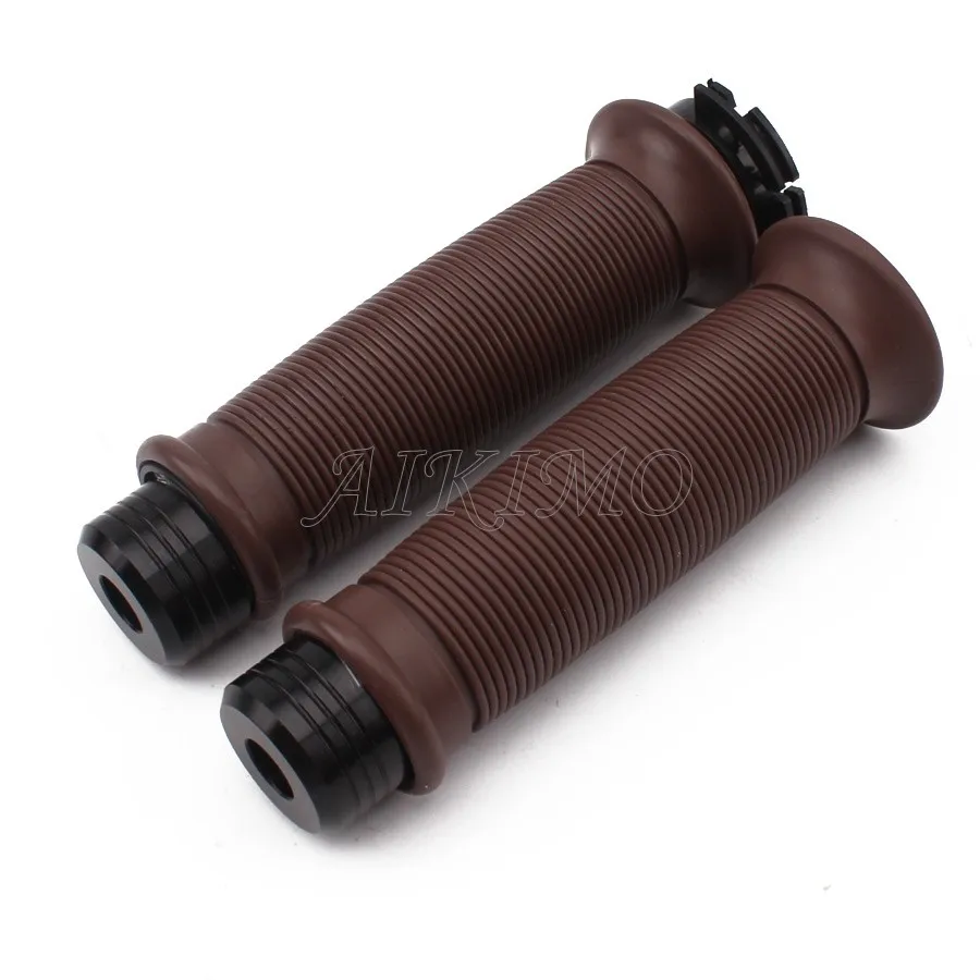 motorcycle Vintage 7/8\'\' 22mm Hand Grips+Bar End Caps Brown W/ Open Bar for Honda Suzuki Triumph Royal Cafe Racer Bobber Custom