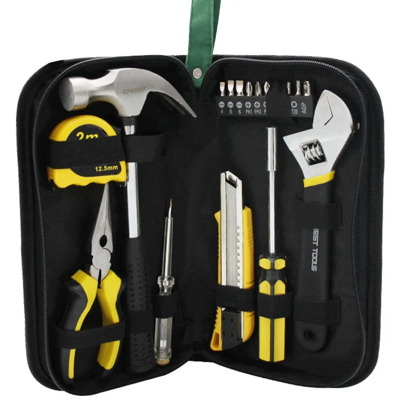 Tools Set General Household Hand Tools Kit with Rip Claw Hammer, Lineman's Plier, Measure Tape Rule Plastic Toolbox Storage Case