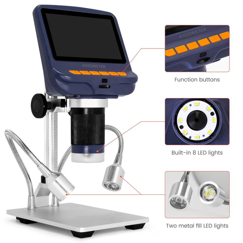 Andonstar AD106S USB Digital Microscope with Screen for Phone Repair Soldering Tool BGA SMT Jewelry Appraisal Biologic Use Kids