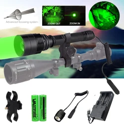 Linterna táctica verde superbrillante LED, foco ajustable con zoom, luz para arma de caza para exteriores