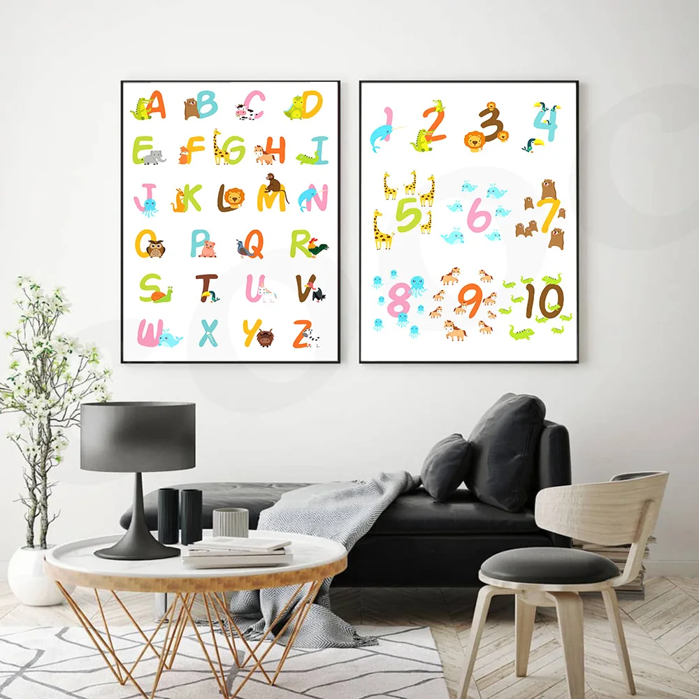 

Baby Early Education Leaning Canvas Painting Number and Alphabet Chart Poster Nursery Wall Art Print Kids Bedroom Decor Picture