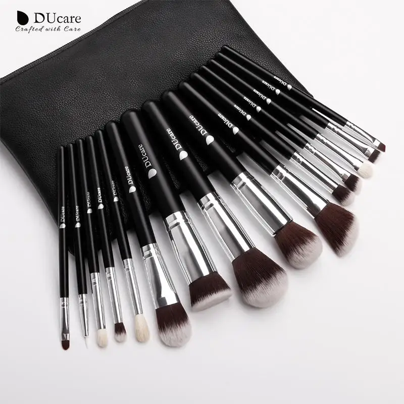 DUcare 15pcs Black Makeup Brushes Set Synthetic Hair Powder Foundation Eyeshadow Professional Make Up Brush with Cosmetic Bag