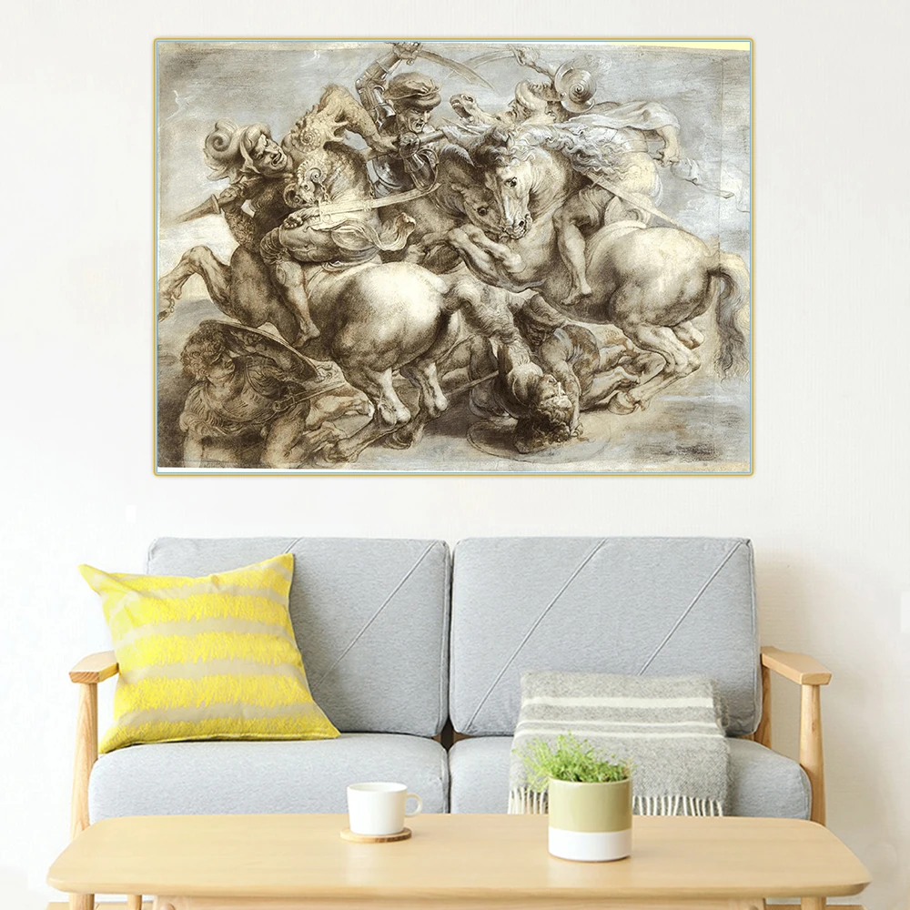 The battle of Anghiari by Leonardo da Vinci Canvas Oil Painting Famous Artwork Picture Wall Decor Home Living room Decoration