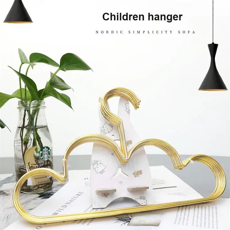 Hangers for Clothes Baby Kid Non Slip Metal Golden Hangers Cloud Shape Coat Clothing Closet Storage Organizer Rack Wall Hook Set