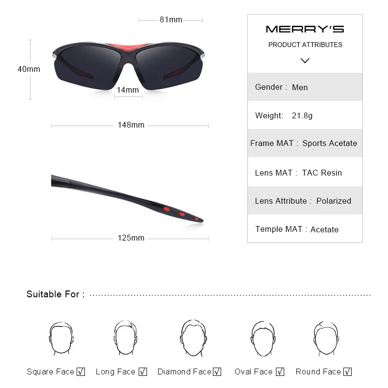 MERRYS DESIGN Men Polarized Outdoor Sports Sunglasses Male Half Frame Goggles Glasses For Running UV400 Protection S9023