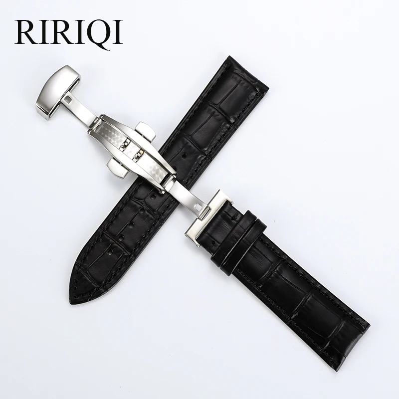 Genuine Leather Watchbands Butterfly buckle Band Universal Steel Buckle  Wrist Belt Bracelet 12-24mm black brown strap