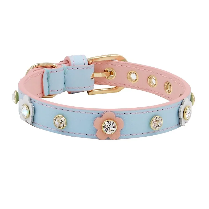 Handmade Customize Dog Collar Leash Set Pet Accessories Fresh Color Pink Blue Cowhide Real Calfskin Cow Leather Drop Shipping