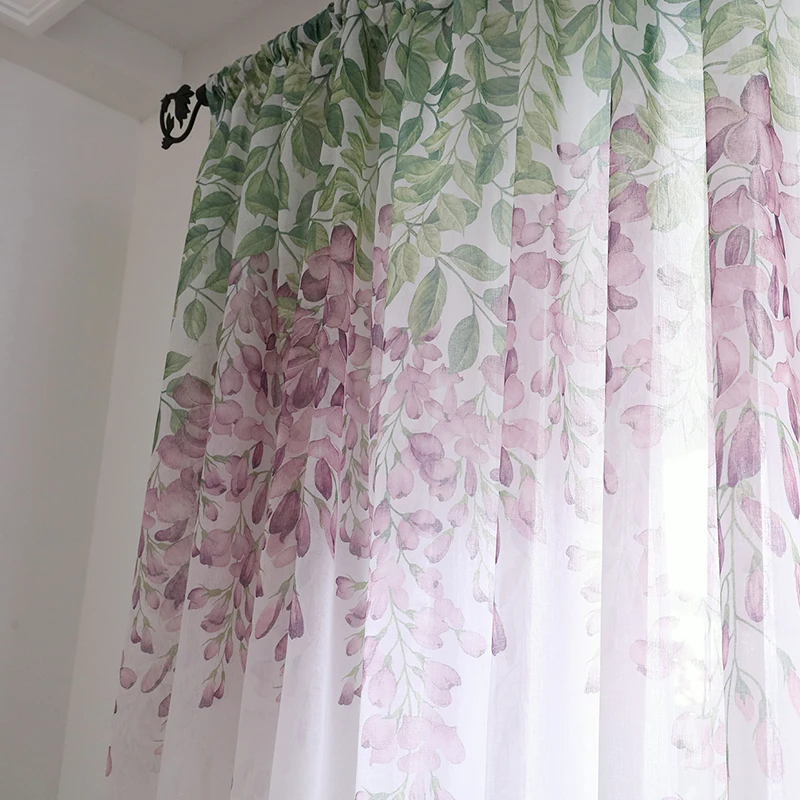 Wisteria Floral Tulle Curtains for Living room Printed Sheer Voile Curtain for Bedroom Window Screening Drapes Blinds Home Decor