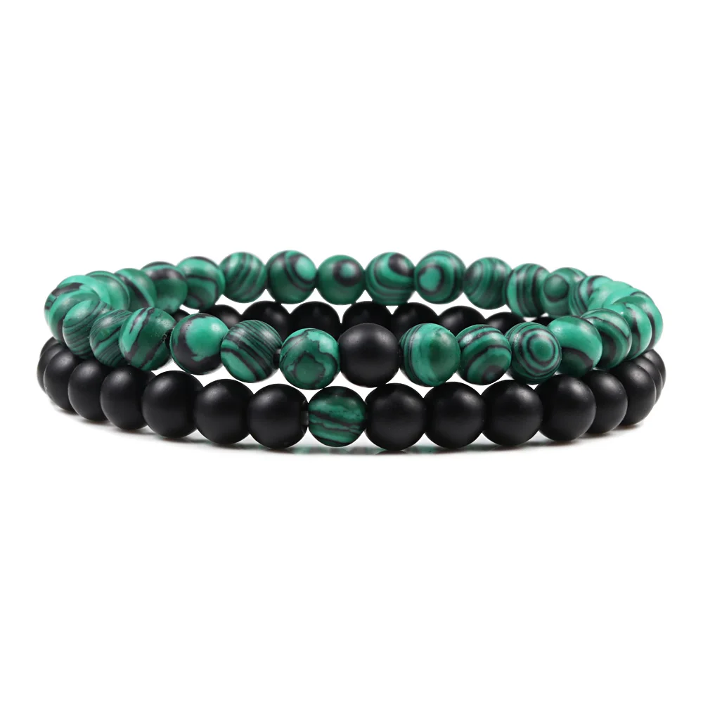 1-2PCS Natural Lava Stone Beaded Bracelets Set